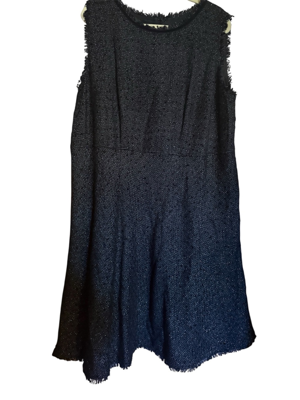 Talbots black metallic tweed aline womens sleeveless 18 w party dress fringe hem